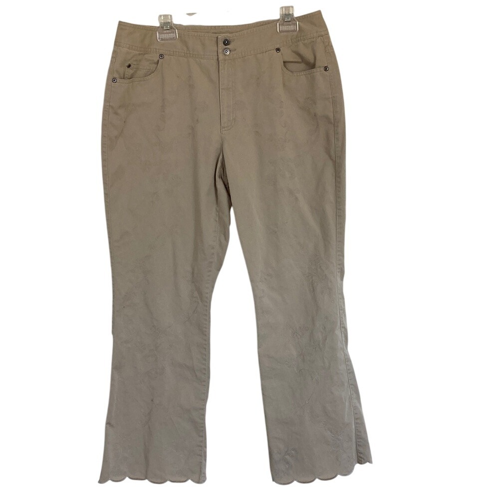 Liz Claiborne Womens Tan Embroidered Pants Size 16 Audra‎ Scalloped Hem Boho